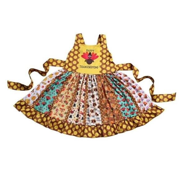 Los Angeles Boutique Thanksgiving Toddler Girls Sleeveless Ruffle Twirl Dress 3T - Picture 3 of 5